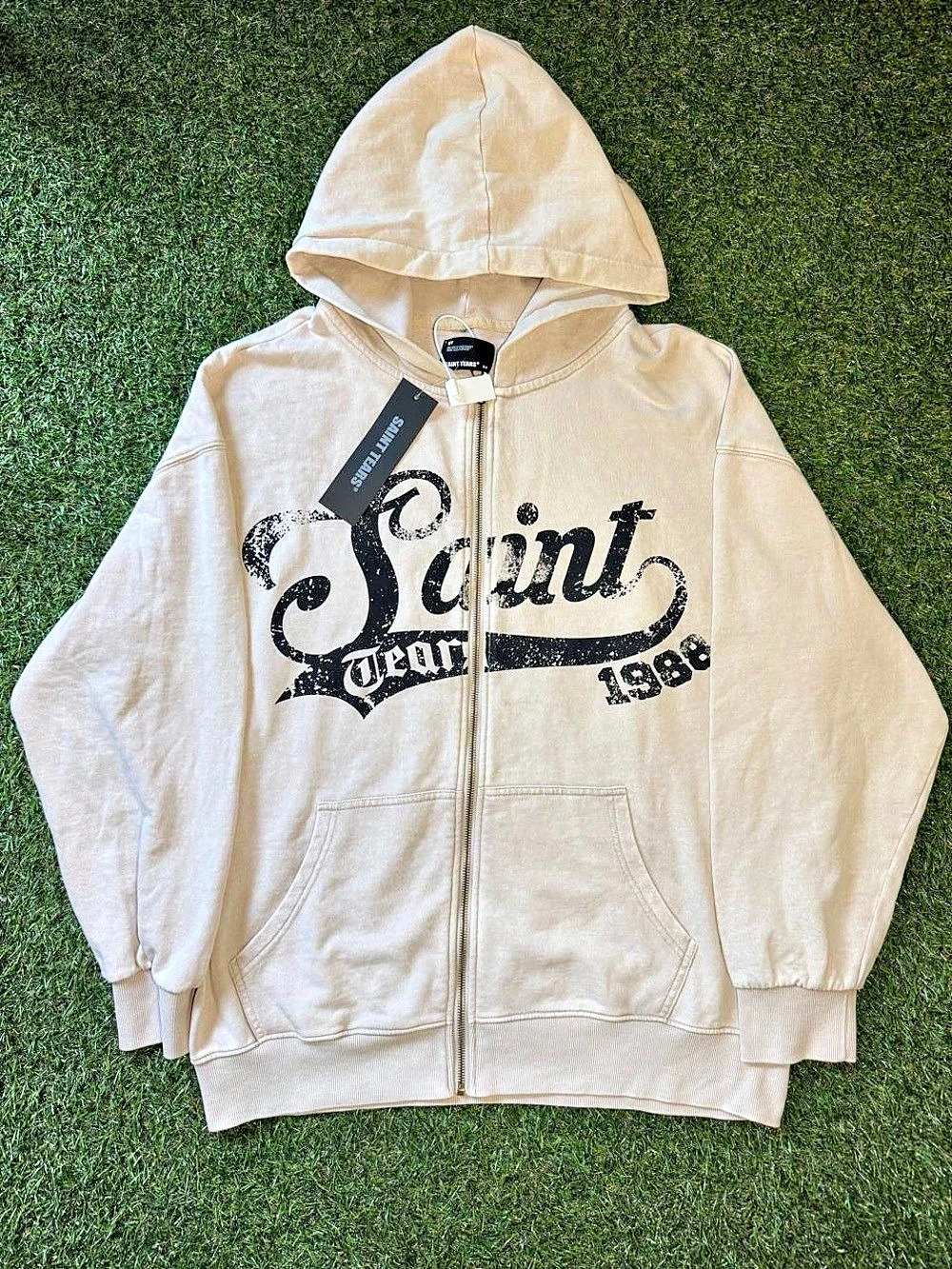 Saint Tears 1988 Graphic Zip Hoodie Graphic Zip Hoodie in Cream Size Medium NWT